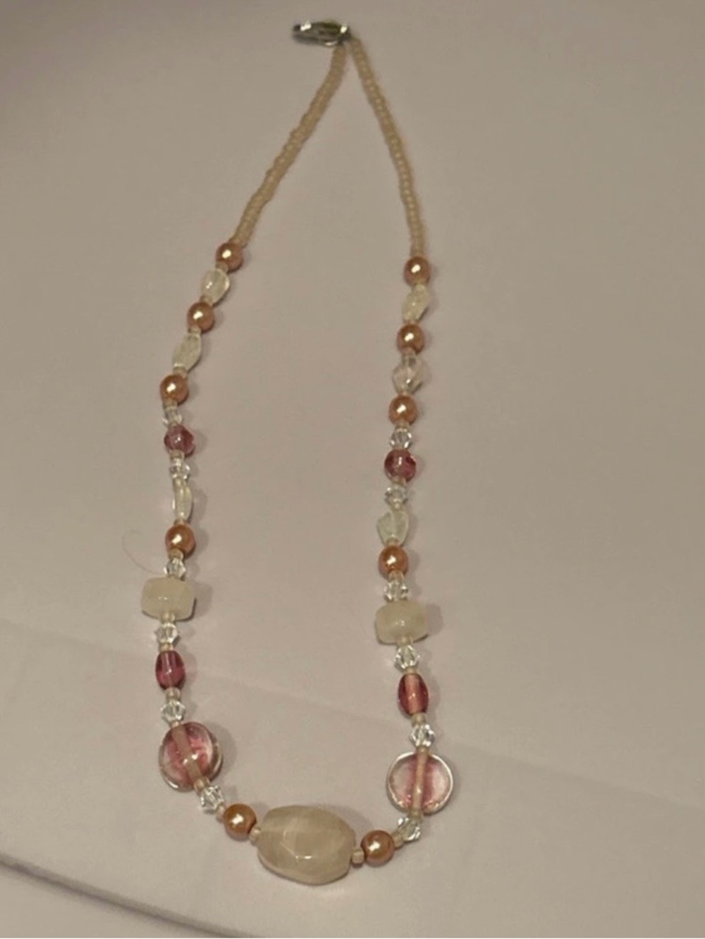 Delicate Pink and Cream Beaded Women’s Necklace